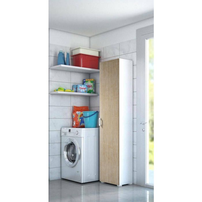 Dmora - Armoire polyvalente 1 porte Aquilegia 45x45h195 cm Chêne Blanc Panneau effet bois Dmora - Armoire polyvalente 1 porte Aquilegia 45x45h195 cm Chêne Blanc Panneau effet bois