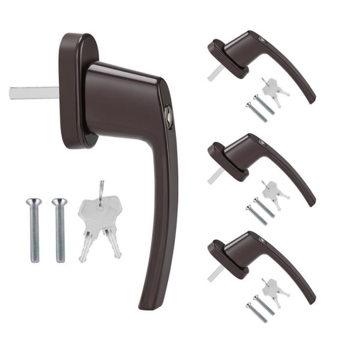 Poignée de fenêtre Poignée de fenêtre Alu verrouillable Aluminium Serrure Set Design Marron 4X