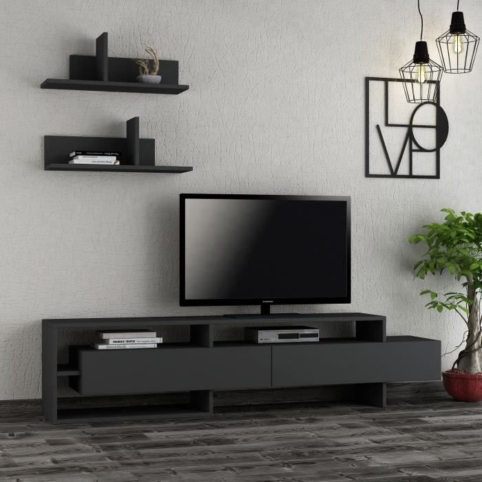 voici le meuble tv woody fashion, fabriqué à partir de panneaux de particules 100% mélaminés. comprend un meuble tv de 180 cm de ...