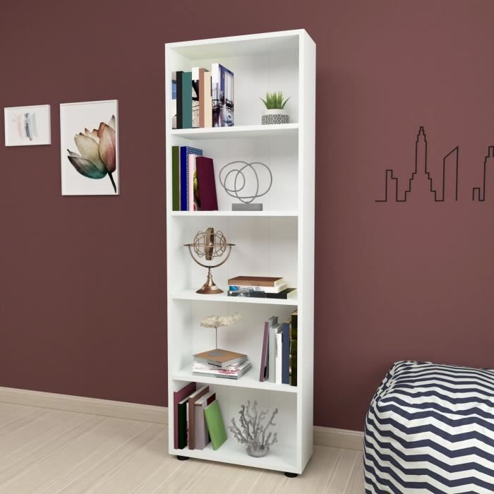 Bibliothèque Vara à 5 niveaux 172 x 55 x 20 cm blanc