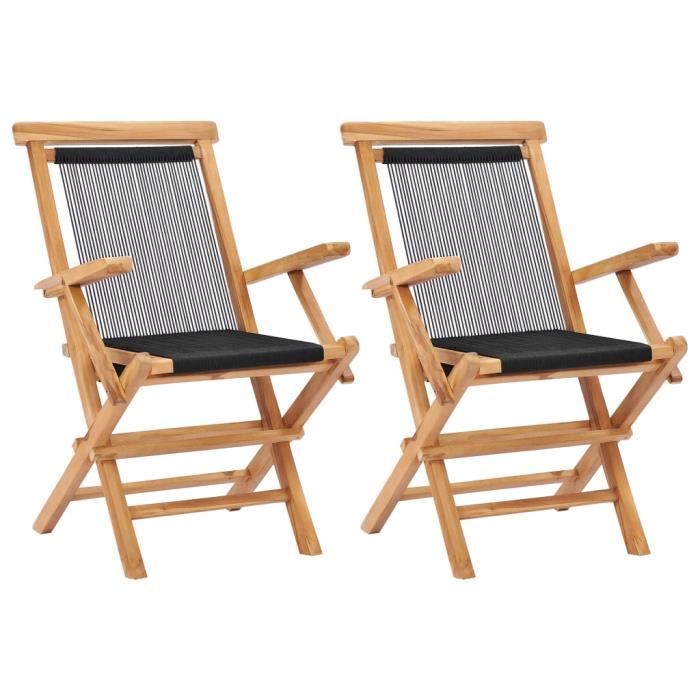 chaises de jardin pliables en bois de teck et corde polyester - famirosa
