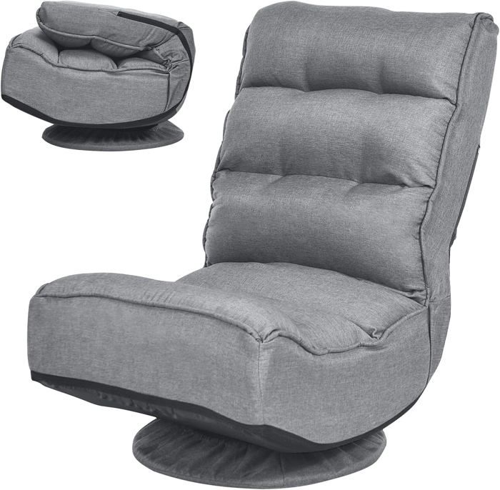 GOPLUS Fauteuil Chaise de Sol Ergonomique avec 5 Positions Réglables Pivotante à 360 Degrés avec Dossier Pliable Chaise de Plancher