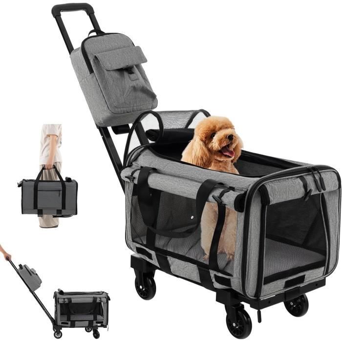 Meilleurs prix pour GOPLUS Poussette à Roulette pour Animaux de Compagnie, Chariot Pliable et Portable avec Fenêtre de Ventilation en Maille, Gris