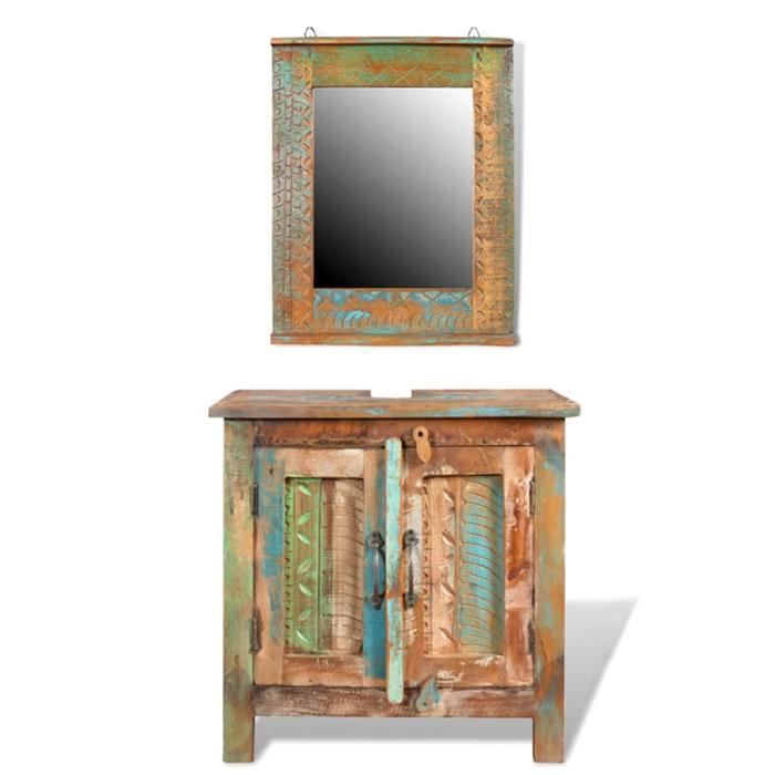 GOT-DBAEnsemble meuble sous vasque et miroir en bois massif recyclé
