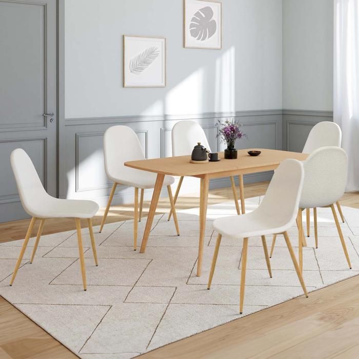 IDMARKET Lot de 6 chaises de salle à manger DARI en tissu blanc