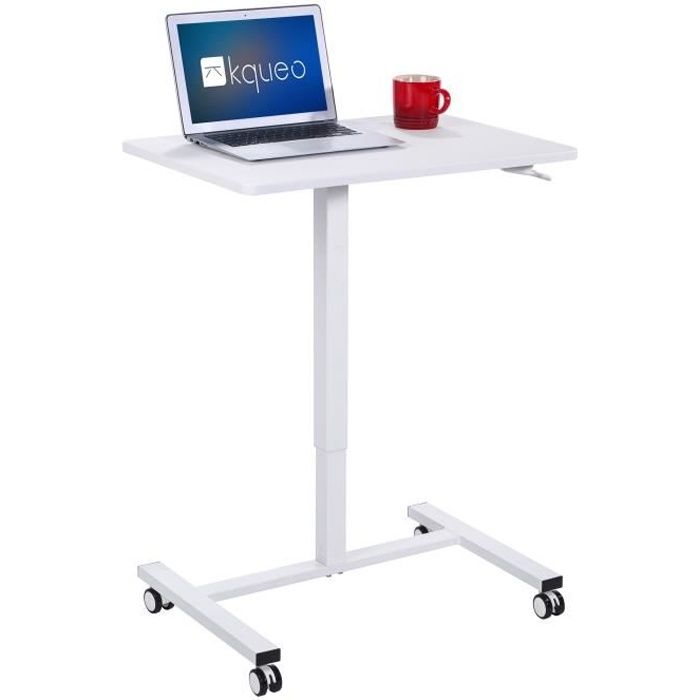 kqueo bureau assis debout avec plateau 69x48cm,table pour ordinateur portable à roulette reglable en hauteur 71 à 111cm,