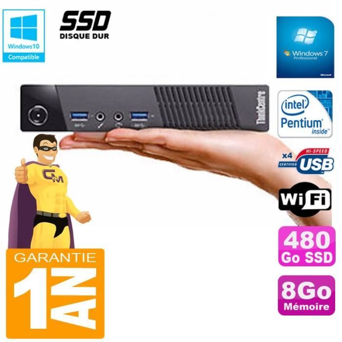 Ultra Mini PC Lenovo M73 USFF Tiny G3250T 4Go Disque 480Go SSD Wifi W7