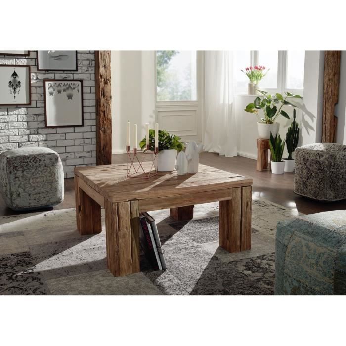 Table basse carrée 90x90cm - Bois recyclé de teck brut - Design rustique - BASSANO Table basse carrée 90x90cm - Bois recyclé de teck brut - Design rustique - BASSANO
