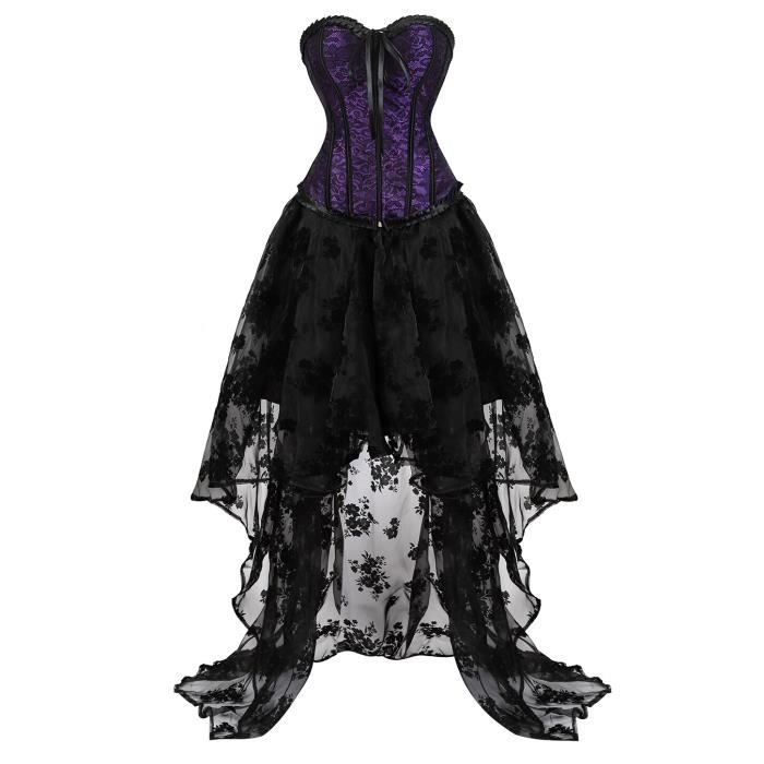 Corset Bustier Satin Avec Jupe Tulle Gothique - Zip Devant, Laçage Dos - Pour Mariage, Halloween, Cosplay