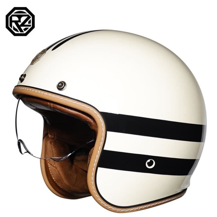 Casque de Moto Rétro à Visière Bulle, Masque de Scooter à Visage Ouvert, Casco Moto Vintage, 3/4