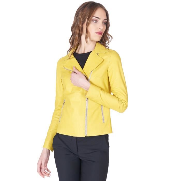 Veste cuir jaune biker perfecto cuir vintage Jaune Cdiscount