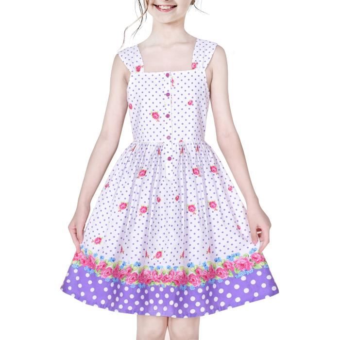 Robe Fille Couleur Café - En Coton Avec Dentelle - Manches Courtes - Taille 6 à 12 Ans - Pour Quotidien, Fête, école