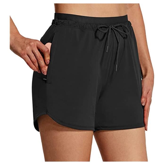 Sunzel Shorts de Motard sans Couture Avant pour Femmes avec Poches,Yoga Workout Gym Bike Shorts with Tummy Control,Noir,XL,8