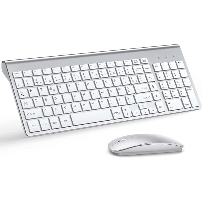 Clavier et Souris sans Fil Ultra-Mince 2.4G Silent Compact Clavier de Souris Pleine Taille Clavier avec CouvercleTopMate