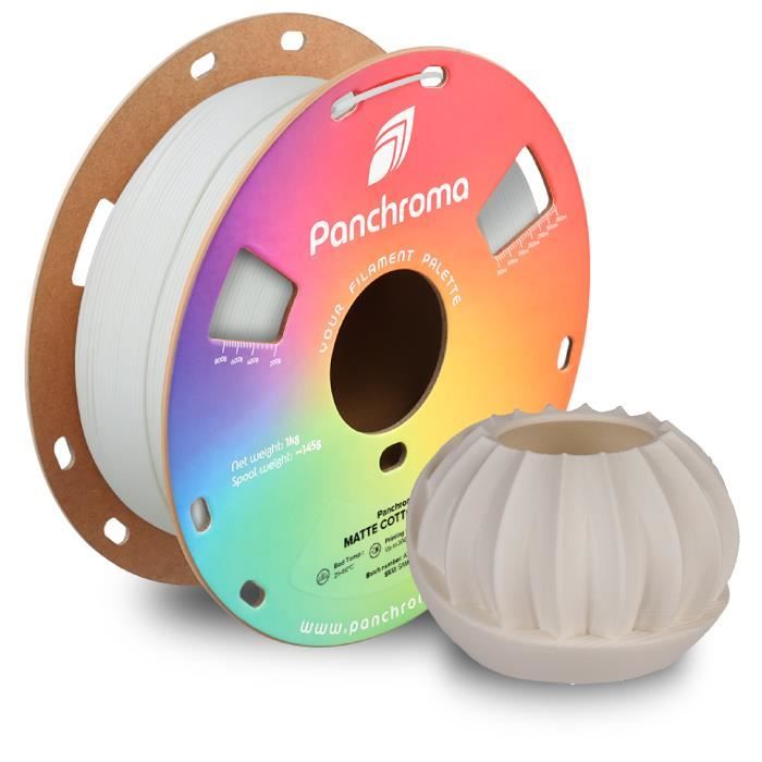 Filament PLA mat pour imprimante 3D - POLYMAKER - Panchroma Matte - PLA bioplastique - Finition mate lisse - Blanc coton