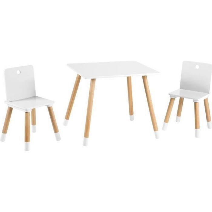 ROBA Ensemble Table + 2 Chaises pour Enfants en Bois Laqué Blanc - 3 Pièces - Pieds en Bois Massif