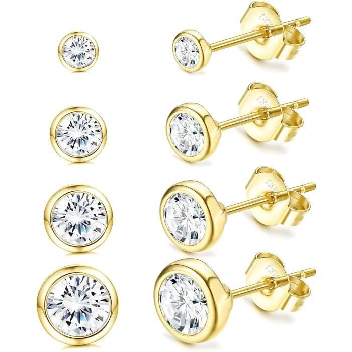 HinDaLi Lot De 4 Paires Boucles D'Oreilles Argent 925 – Cœurs, Étoiles, Lunes Et Ronds – Hypoallergéniques – Cadeau Idéal Pour Femme Et Fille