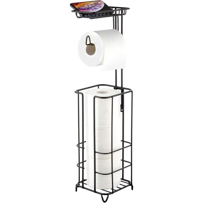 STE THTN | Support Papier Toilette Avec Étagère Aluminium & Bois Effet Noyer