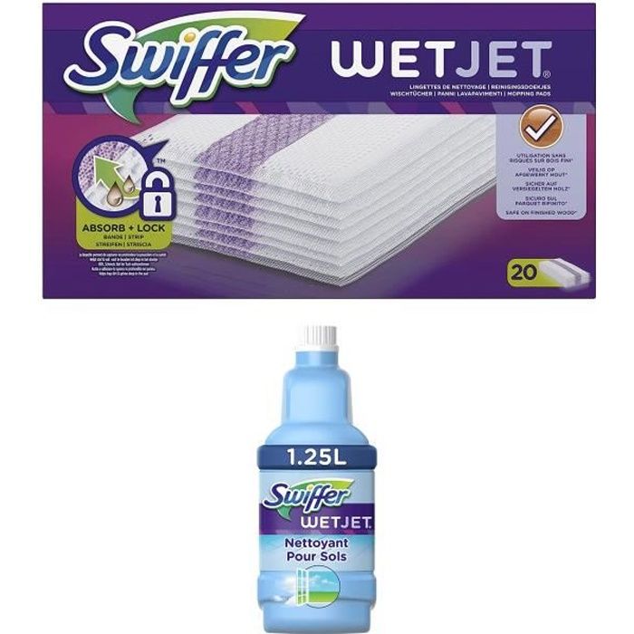 Swiffer WetJet Recharges Lingettes (40X) Pour Balai Spray avec Nettoyant  (1X 1.25L) - Cdiscount Maison