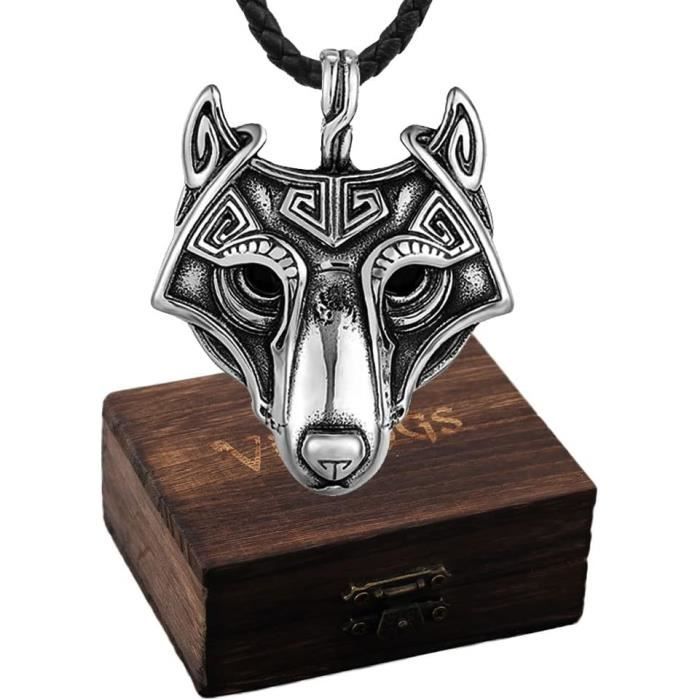 Collier Pendentif Tête De Loup Viking – Acier Inoxydable Hip Hop Punk – Chaîne 60 Cm – Style Nordique Puissant