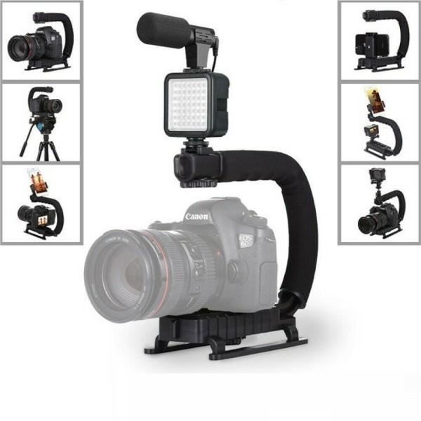 Trade Shop - STABILISATEUR DE CAMÉRA VIDÉO À MAIN SUPPORT POUR SMARTPHONE LUMIÈRE MICROPHONE AY-49U -