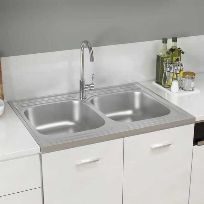 vidaXL Evier de Cuisine à Double Lavabo Evier Encastré Lavabo de Cuisine Lavabo Encastré Maison Intérieur 147235