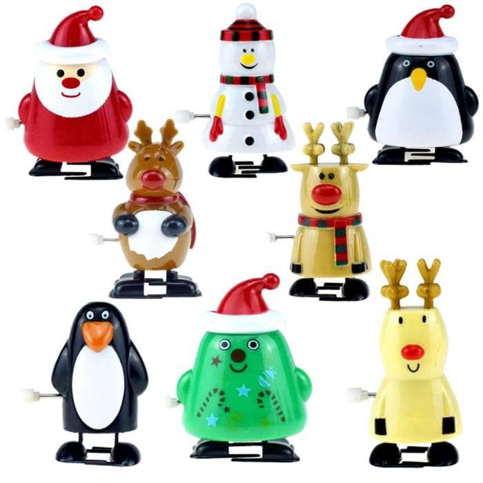Jouets à Remonter Noël - Lot De 8 Figurines (Père Noël, Bonhomme De Neige, Renne...) - Mécanique Clockwork - Décoration Ou Sac Cadeau