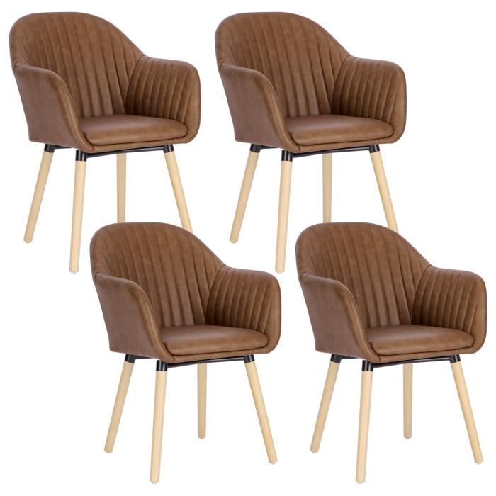 WOLTU 4 x Chaise de Salle à Manger en Similicuir Surface Pieds en Bois Massif Chaise de Salon Marron BH336br-4 WOLTU 4 x Chaise de Salle à Manger en Similicuir Surface Pieds en Bois Massif Chaise de Salon Marron BH336br-4