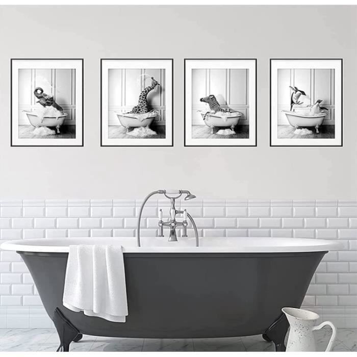 RFSWQA Tableau sur toile de salle de bain Motif vache dans la baignoire -  Drôle - Noir et blanc - Animaux - Peinture décorative sans cadre (20 x 30  cm) : : Cuisine et Maison