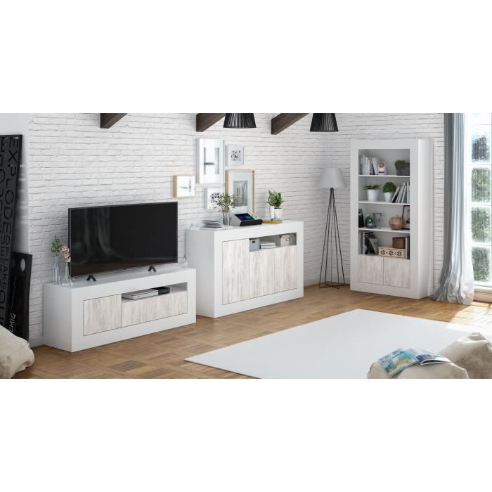 Buffet - BALTIK - Effet bois / Blanc - 3 portes - Cdiscount Maison