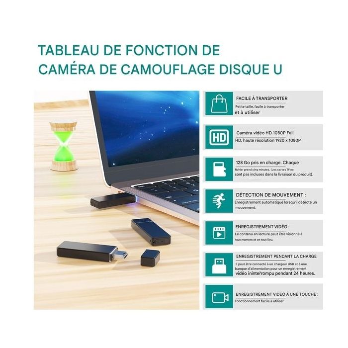 Clé USB Caméra Espion HD vidéo et audio détection de mouvement ...