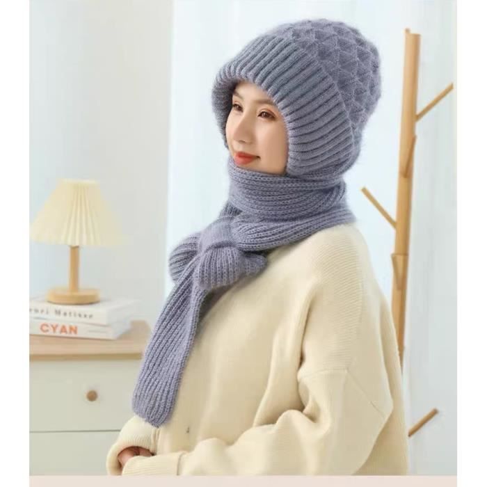 Chapeaux écharpe à Capuche d'hiver 2 en 1 pour Femmes, Bonnet tricoté avec  Cache-Cou