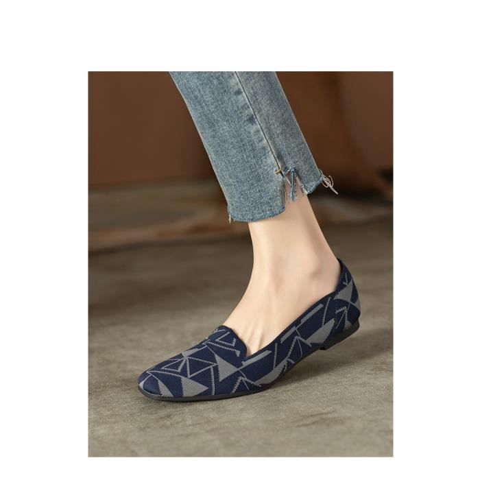 Escarpins Femme Confortables en Maille Bleue Bout carré et Talon