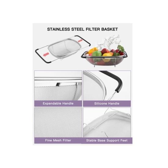Passoire Évier Jissta 6L - Panier Tamis Fin, Extensible Et Pliable Pour Légumes Et Pâtes
