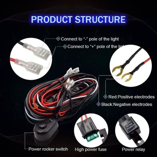 Shkalacar LED Kit de Faisceau de Câblage, 180 W 3 fils 16 AWG LED