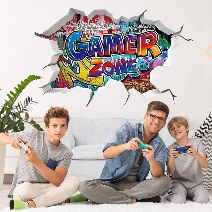 Autocollants Muraux Gamer 3D ANHUIB - Poster Gaming Pour Chambre Garçon, Décoration Salon Et Dortoir