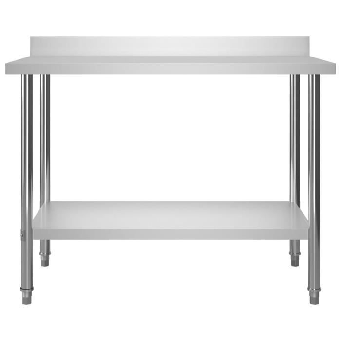 TRMLBE Table De Travail Acier Inoxydable 120x60x85cm Avec Dosseret - Pieds Réglables, Charge 250kg, Pour Cuisine, Atelier