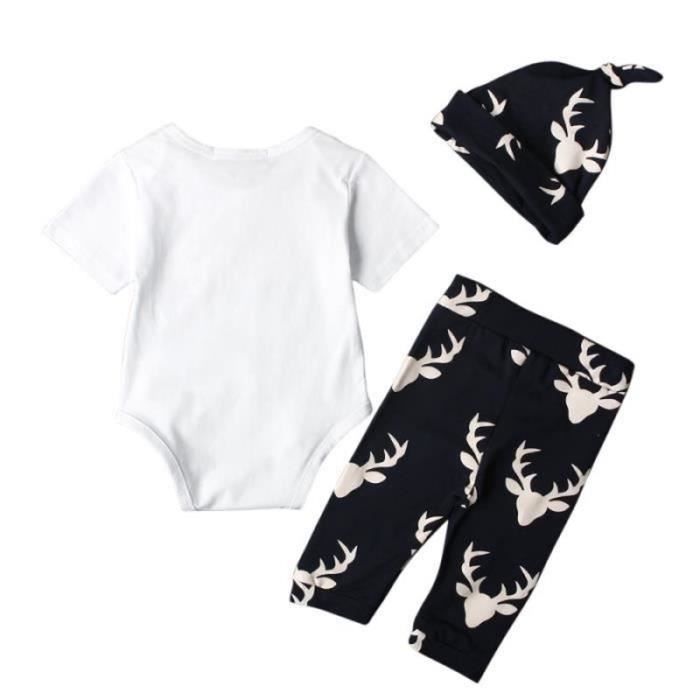 Ranrann Costume Lutin De Noël Bébé – Barboteuse + Pantalon Rayé + Chapeau – 0-12 Mois – Coton/Polyester