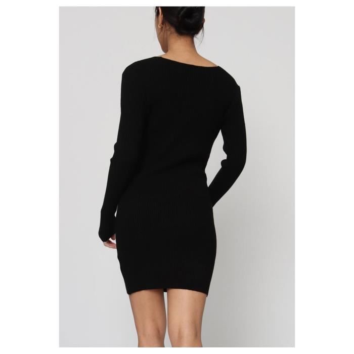 Robe Femme Col V Noir Manches longues 50% Viscose 50% Polyamide