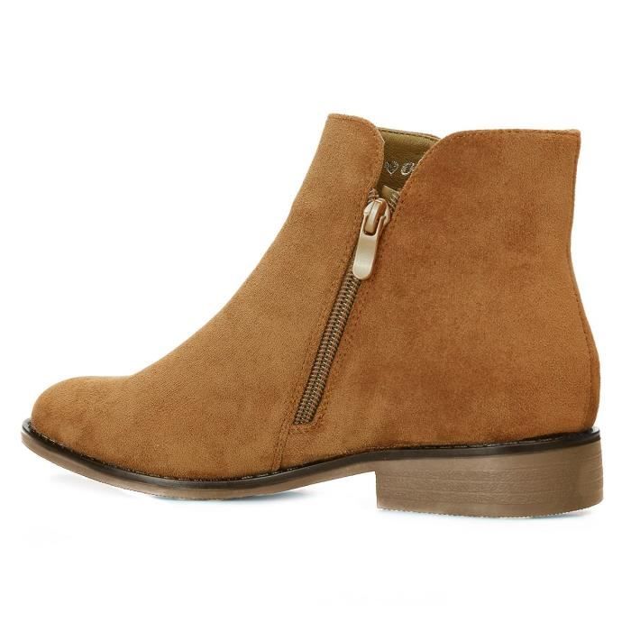 Bottines Femme Camel Simili Daim Zip D coratif Talon Carr