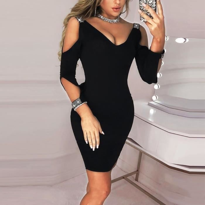 Robe Robe de soiree elegante pour femmes Sexy col en v imprime epaules denudees Mini decontractee ete 2019 Type Bleu Blanc Cdiscount Pret a Porter