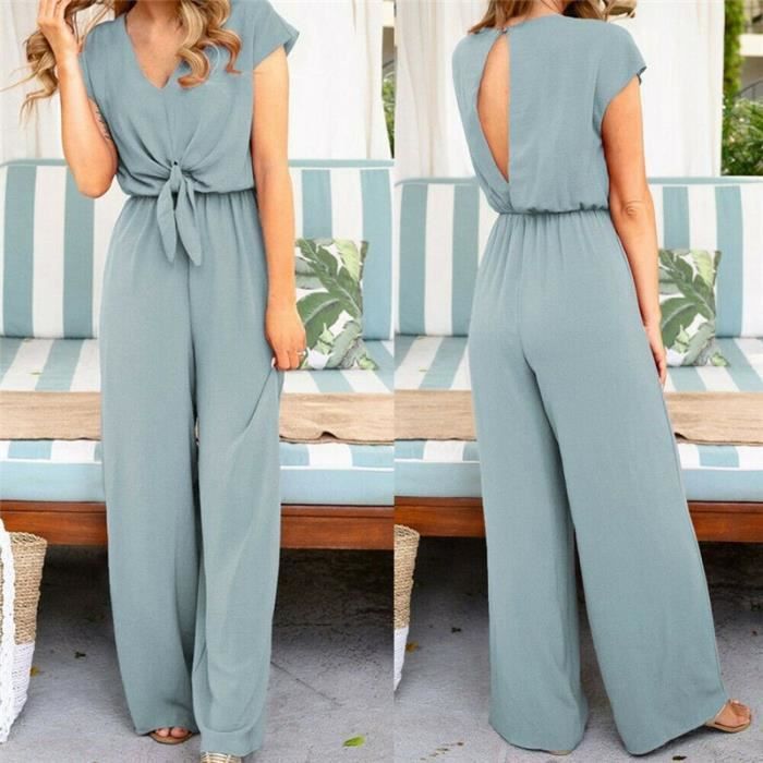 Combinaison Combinaison de plage elegante pour femmes tenue de fete pantalon a jambes longues et larges salopette d ete Blanc Cdiscount Pret a Porter