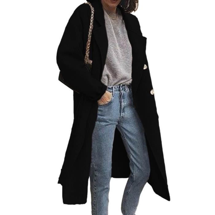 MANTEAU CABAN PARDESSUS Manteau femme oversize couleur unie double boutonnage automne hiver style Black Black Cdiscount Pret a Porter
