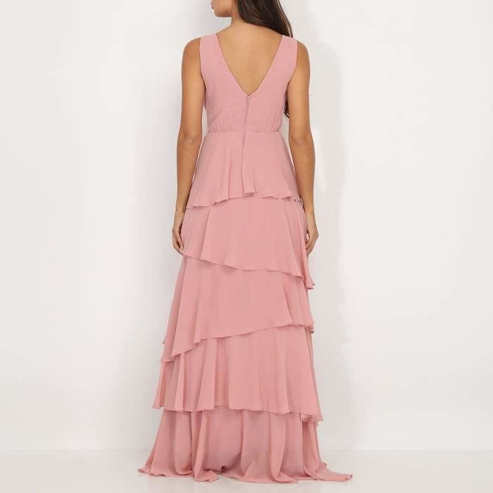 Robe longue Marque inconnue Vieux rose Sans manches Encolure cache coeur Doublure satinee Rose Cdiscount Pret a Porter