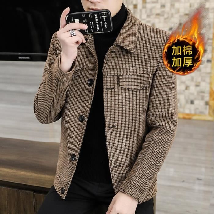 Manteau caban Blouson d hiver en laine pour homme de Style britannique de haute qualite decontracte ample court a GRAY B93548 Blanc Cdiscount Pret a Porter