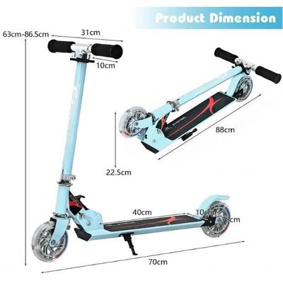 GYMAX Trottinette Enfants Pliable 4-10 Ans, Hauteur Réglable 63-73-87CM, Roues Lumineuses, Charge 70 KG