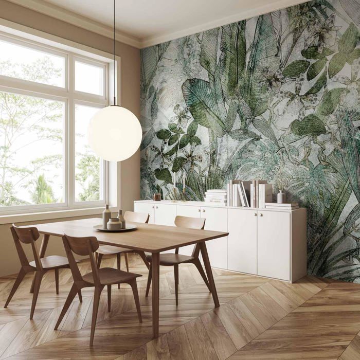 Papier peint panoramique Feuilles de plantes nature 350x256 cm ...