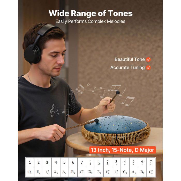Tambour à Langue En Acier Titane 8 Notes - 15 Cm, Son Clair, Pour Méditation, Yoga, Cadeau Apaisant - Avec Accessoires