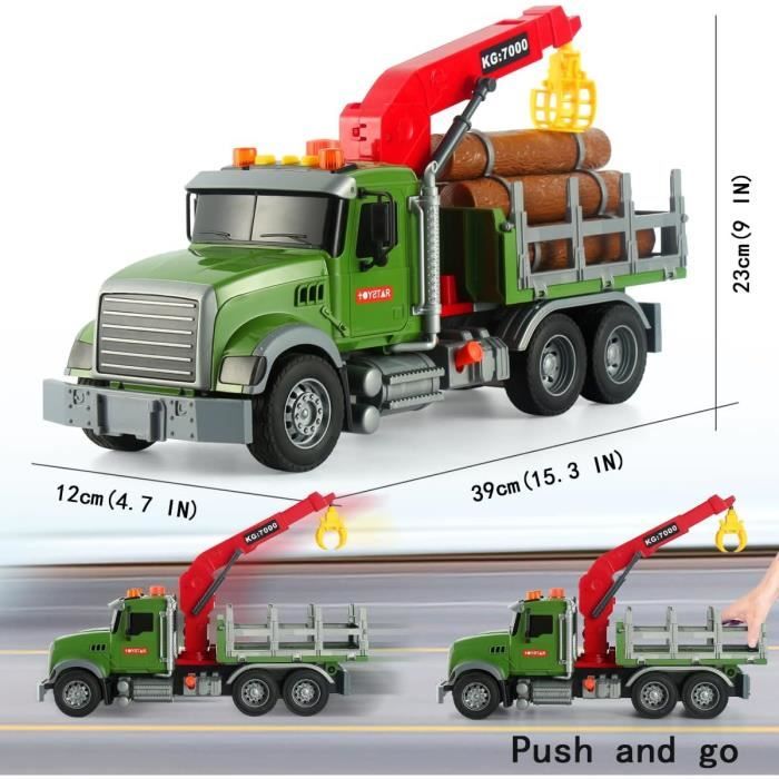 Camion Jouet Transport De Bois - Avec Grue Et Lumière - Cadeau Pour Enfants 3-6 Ans - Échelle 1:16