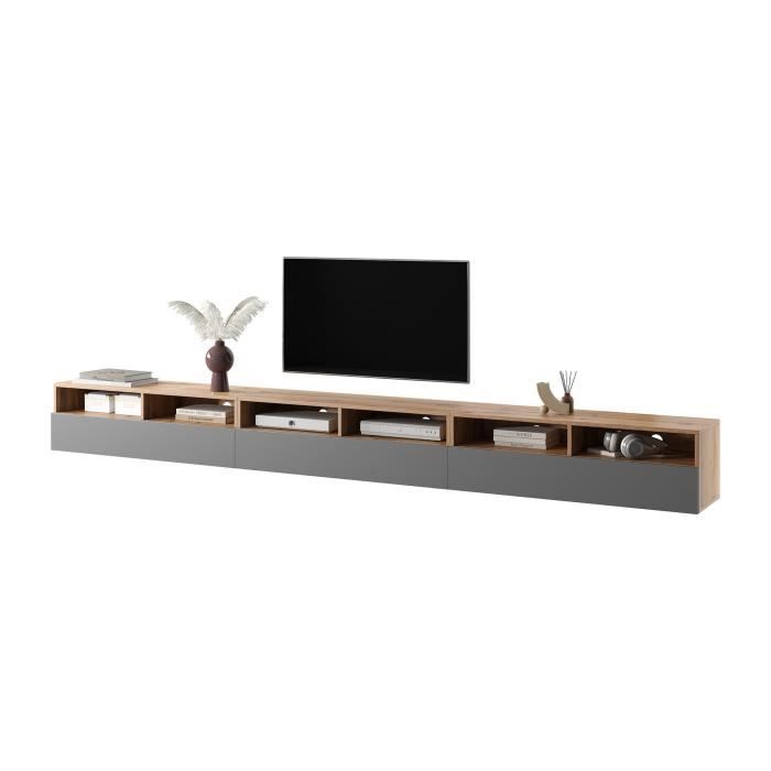 Selsey - Meuble TV - REDNAW - 300 cm - chêne wotan / gris brillant - avec  LED - Meubles TV, Hi-Fi - Rue du Commerce